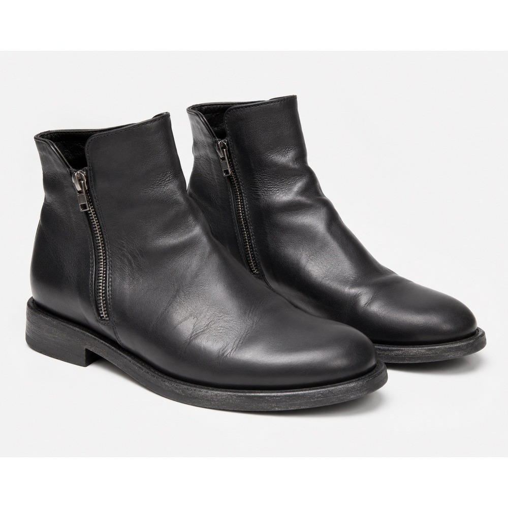Untamed Street Black Italian Leather Ankle Boots Side Zip Made Italy EU47 US14